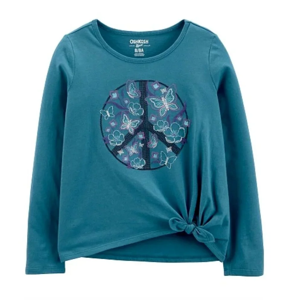 OshKosh Girls Peace Sign Butterfly Embroidered Long Sleeve Tee